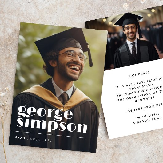 Vet Naam Script Grad Afgestudeerd Twee Foto Aankondiging