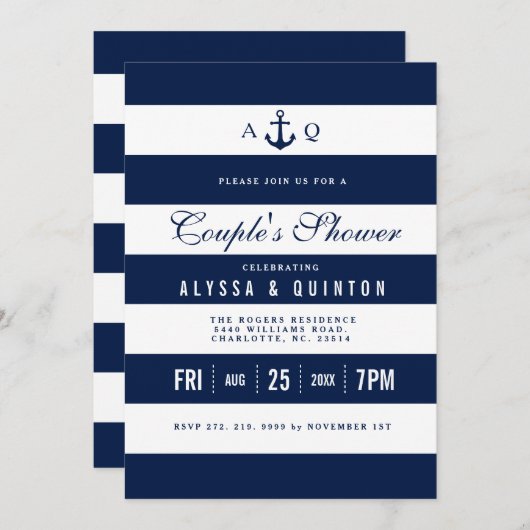 Vet nautisch thema koppels douche uitnodiging (Voorkant / Achterkant)