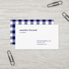 Vet Navy Blauw en Wit Buffel Plaid Patroon Visitekaartje