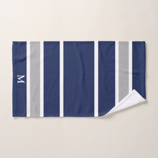 Vet Navy Blauw Grijs Monogram Badhanddoek Set Bad Handdoek (Handdoek)