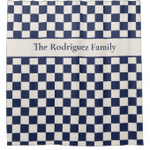 Vet Navy Blue Cream Geruit Patroon met Naam Douchegordijn (Voorkant)