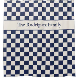 Vet Navy Blue Cream Geruit Patroon met Naam Douchegordijn