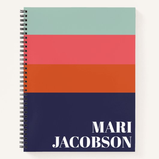 Vet Navy Blue en Red Stripes Chic Personalized N Notitieboek (Voorkant)
