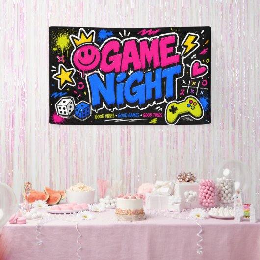 Vet neon graffiti spelletjes avond feest banner (Feest)