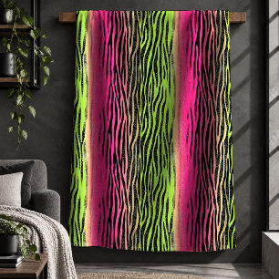 Vet Neoon Roze Neoon Groen Eclectische Tijgerprint Sherpa Deken