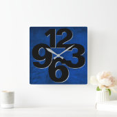 Vet nummer gezicht op blauw vierkant wandslot vierkante klok (Huis)