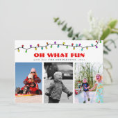 Vet Oh Wat leuk Red Script Drie Foto Vakantie Feestdagenkaart (Staand voorkant)