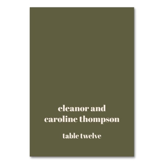 Vet Olive Herfst Retro Custom Wedding Place Card Kaart (Voorkant)