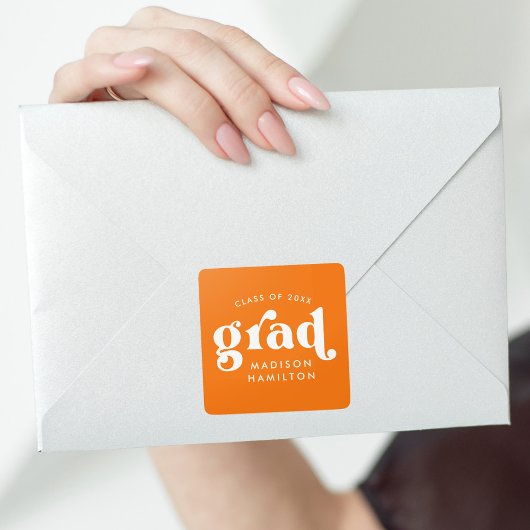 Vet Oranje Afstuderen voor typografie Vierkante Sticker