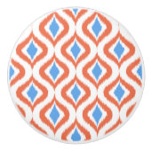 Vet Oranje Azure Blue White Ikat Ogee Art Pattern Keramische Knop (Voorkant)