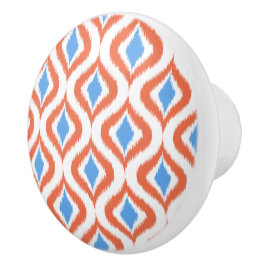 Vet Oranje Azure Blue White Ikat Ogee Art Pattern Keramische Knop