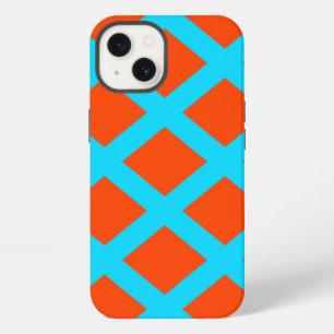 Vet Oranje en Turkoois Blauwe Vierkanten Patroon iPhone 13 Hoesje