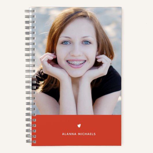Vet Oranje hart en foto met naam Notitieboek (Voorkant)