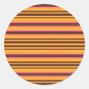 Vet Oranje Roze Horizonaal Streeppatroon Ronde Sticker