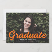 Vet Oranje Script Foto Graduation Party Kaart (Voorkant)