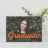 Vet Oranje Script Foto Graduation Party Kaart (Staand voorkant)