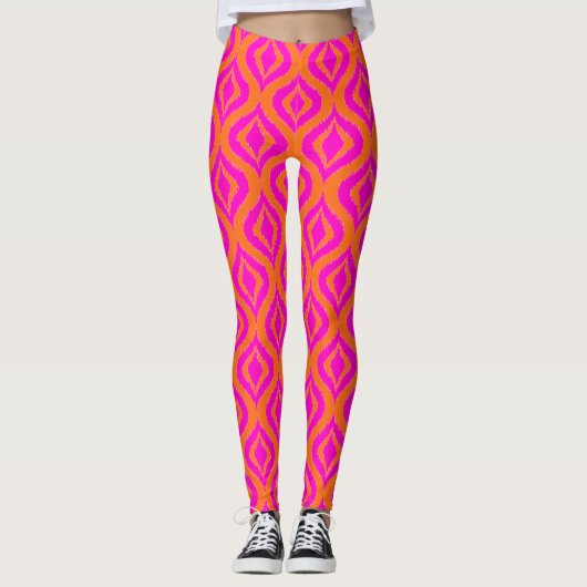 Vet Oranje warmroze zomer Ikat Ogee Art Pattern Leggings (Voorkant)