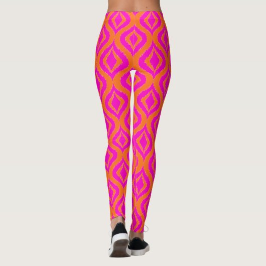 Vet Oranje warmroze zomer Ikat Ogee Art Pattern Leggings (Achterkant)