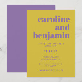 Vet Paars en Geel Typografie Modern Wedding Kaart