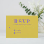 Vet Paars en Geel Typografie Modern Wedding RSVP Kaartje (Staand voorkant)