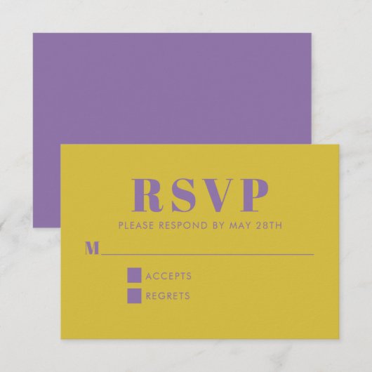 Vet Paars en Geel Typografie Modern Wedding RSVP Kaartje (Voorkant / Achterkant)