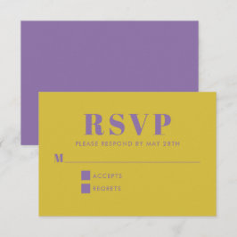 Vet Paars en Geel Typografie Modern Wedding RSVP Kaartje