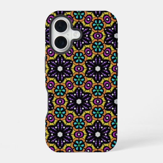 Vet Paars Violet Flower Geometric Pattern iPhone 16 Hoesje (Achterkant)