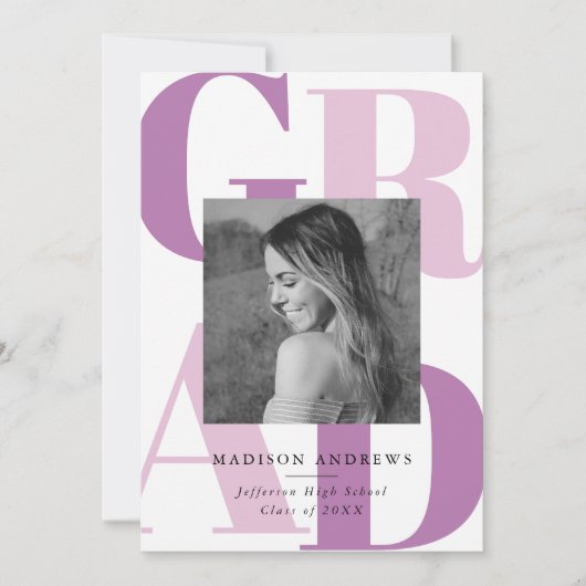 Vet Paarse Afstudeerder Typografie Foto Graduation Kaart (Voorkant)