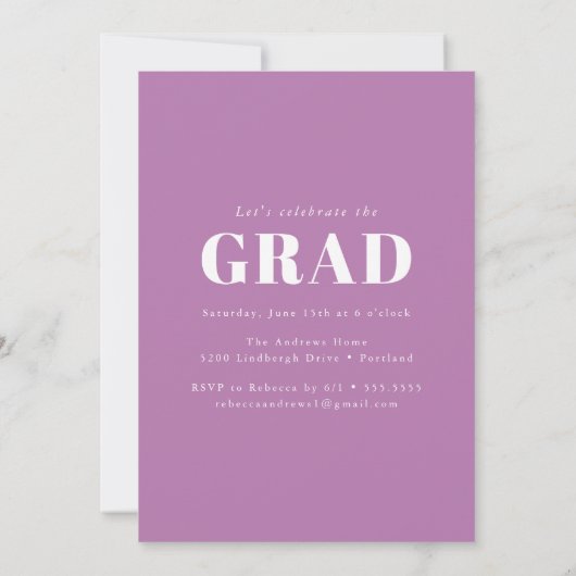 Vet Paarse Afstudeerder Typografie Foto Graduation Kaart (Achterkant)