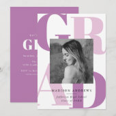Vet Paarse Afstudeerder Typografie Foto Graduation Kaart (Voorkant / Achterkant)
