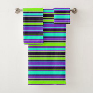 Vet Paarse, Aqua, & Chartreuse Gestreepte handdoek