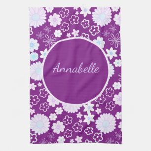 Vet paarse bloemen Floral Pattern genaamd Theedoek