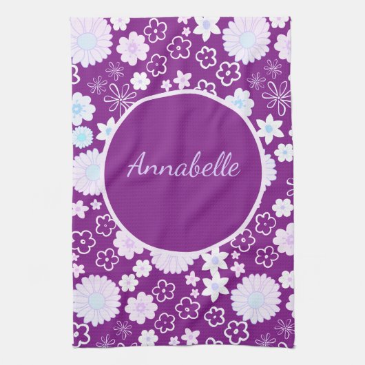 Vet paarse bloemen Floral Pattern genaamd Theedoek (Verticaal)