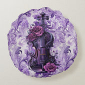 Vet Paarse Bloemen Viool Ronde Kussen (Achterkant)