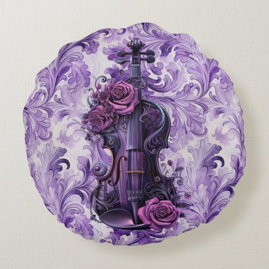 Vet Paarse Bloemen Viool Ronde Kussen (Achterkant)