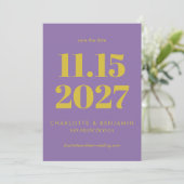 Vet Paarse en gele typografie Modern Save The Date (Staand voorkant)