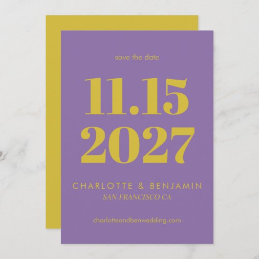 Vet Paarse en gele typografie Modern Save The Date (Voorkant / Achterkant)