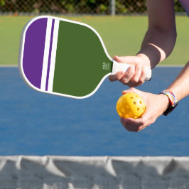 Vet Paarse Groen Kleurenblok Witte Racing Stripes Pickleball Paddle