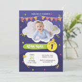 Vet Paarse Groene Confetti 1e Verjaardag Foto Kaart (Staand voorkant)