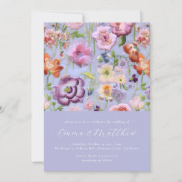 Vet Paarse & Oranje Botanische Borduurwerk Bruilof Kaart