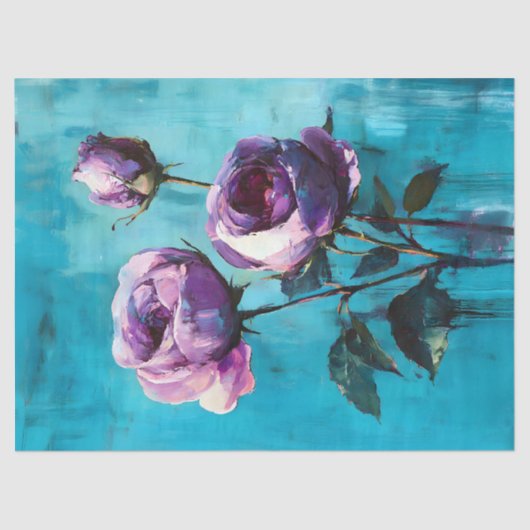 Vet Paarse Rozen op Blue Decoupage Tissuepapier (Voorkant)