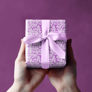Vet Paarse Script Typografie Meisje Baby shower Cadeaupapier