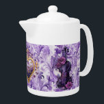 Vet Paarse Viool & Lila Bloemen Porseleinen Theepo Theepot<br><div class="desc">Vet Paarse Viool & Lila Bloemen Porseleinen Theepot</div>