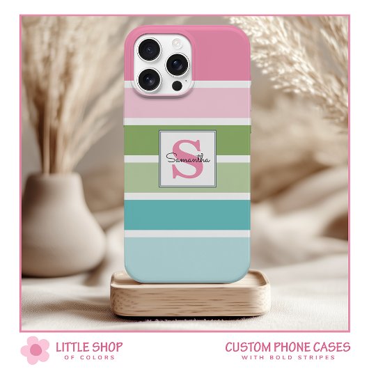 Vet pastel gestreepte monogram Case-Mate iPhone case