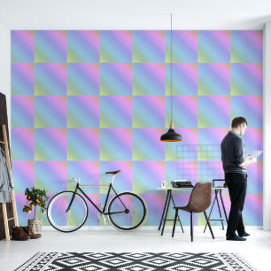 Vet Pastel Rainbow Gradient Square Pattern Behang