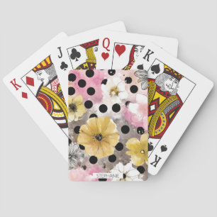 Vet patroon met roze gele madeliefjes pokerkaarten