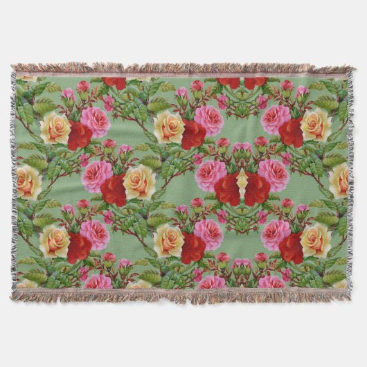 Vet Patroon Rood Geel Roze Rozen en gebladerte Deken (Voorkant)