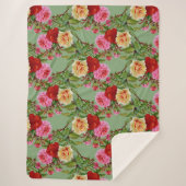 Vet Patroon Rood Geel Roze Rozen en gebladerte Sherpa Deken (Voorkant)