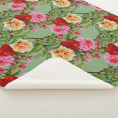 Vet Patroon Rood Geel Roze Rozen en gebladerte Sherpa Deken (3/4)