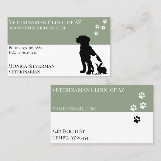 Vet Paw Black Grey Block Pets Visitekaartje (Voorkant / Achterkant)